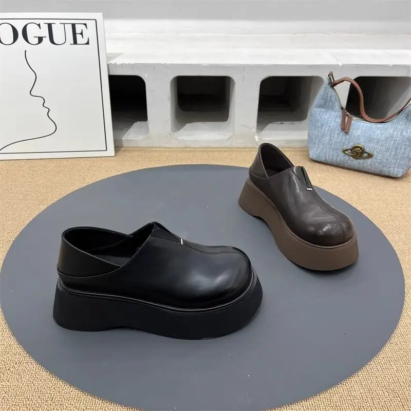 Vintage Soft Leather Thick Bottom JK Shoes Women's 2025 Spring New All-match British Style Round Toe Shoes Casual Loafers — feature 6
