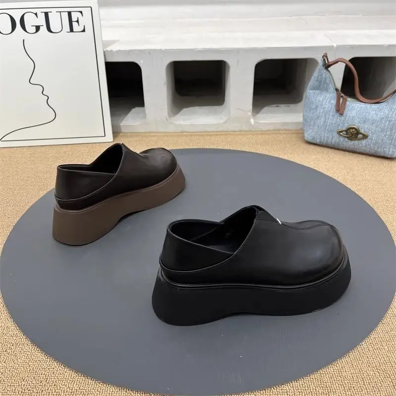 Vintage Soft Leather Thick Bottom JK Shoes Women's 2025 Spring New All-match British Style Round Toe Shoes Casual Loafers — feature 7