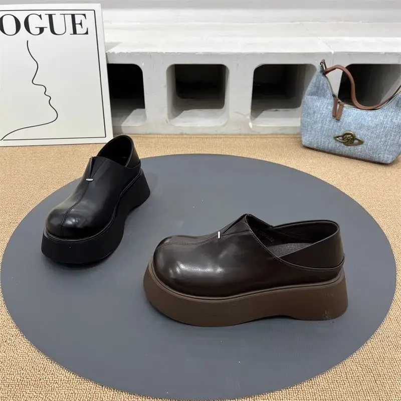 Vintage Soft Leather Thick Bottom JK Shoes Women's 2025 Spring New All-match British Style Round Toe Shoes Casual Loafers — feature 8