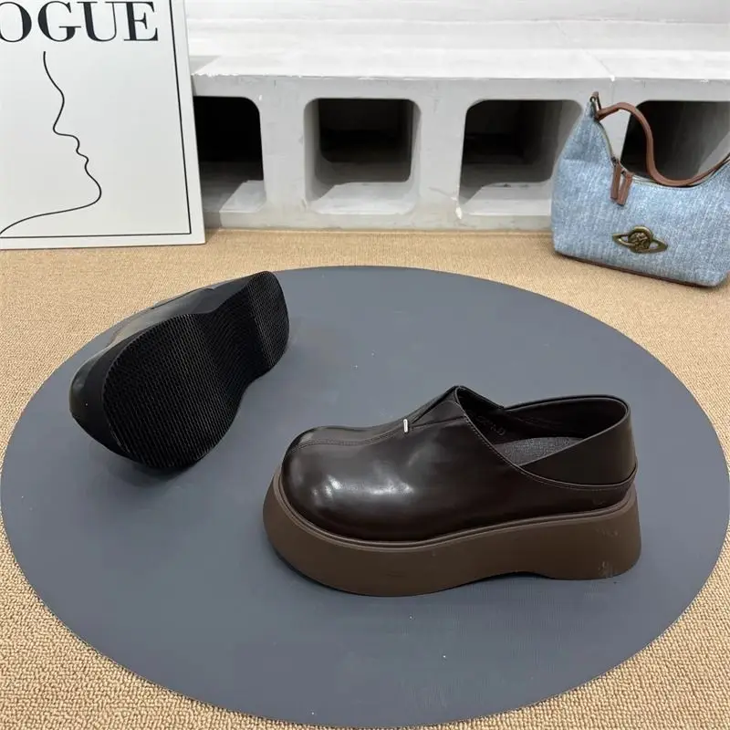 Vintage Soft Leather Thick Bottom JK Shoes Women's 2025 Spring New All-match British Style Round Toe Shoes Casual Loafers — feature 9