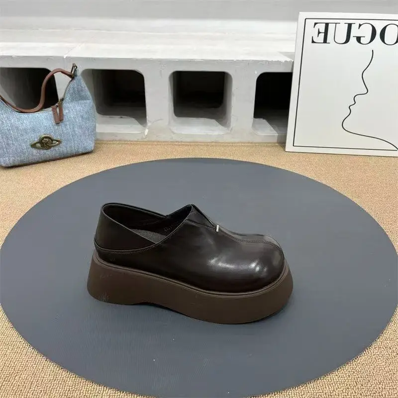 Vintage Soft Leather Thick Bottom JK Shoes Women's 2025 Spring New All-match British Style Round Toe Shoes Casual Loafers - Image 2