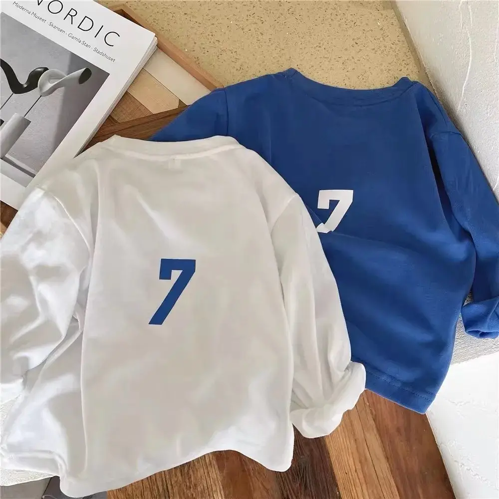 2025 Spring Boys Long Sleeve T-Shirt White Blue 7