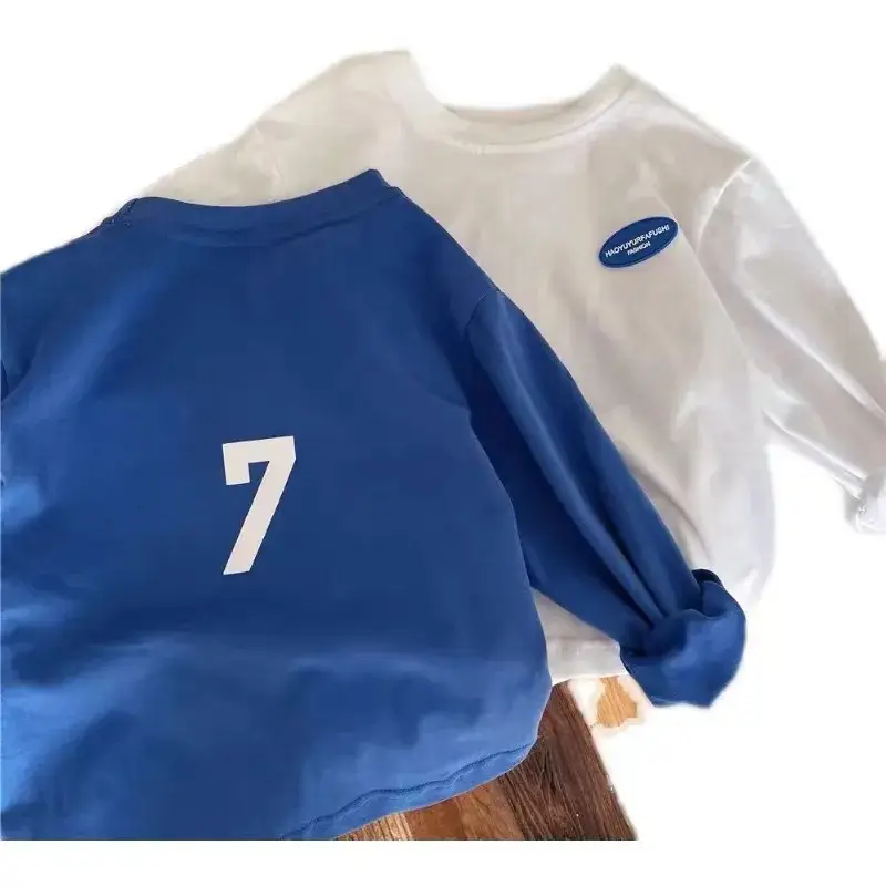 2025 Spring Boys Long Sleeve T-Shirt White Blue 7