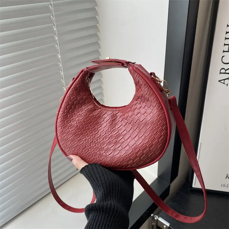 Brown Croc Texture Shoulder Bag for Women 2025 - Image 4