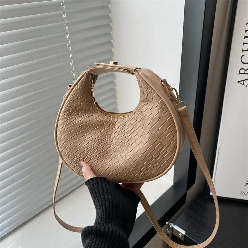 Brown Croc Texture Shoulder Bag for Women 2025 - Image 5