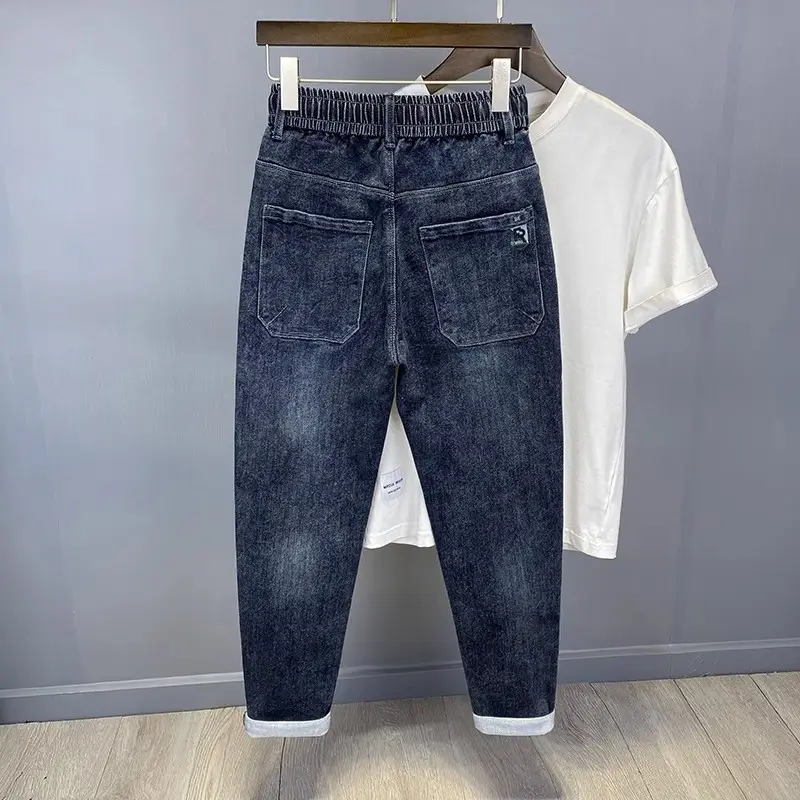 Men Dark Blue Drawstring Jeans with Harlan Logo