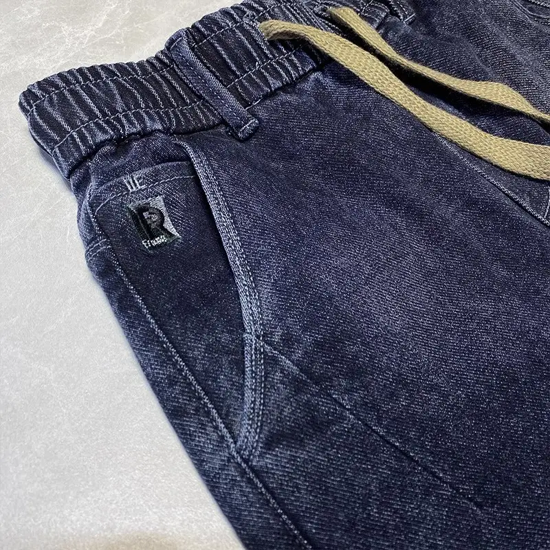 Men Dark Blue Drawstring Jeans with Harlan Logo