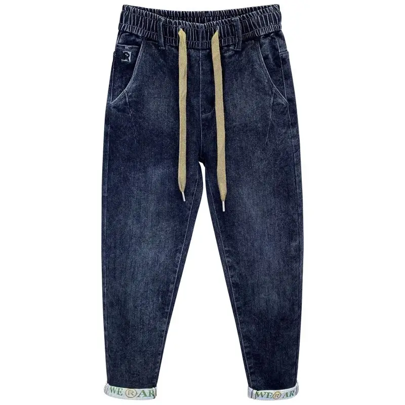 Men Dark Blue Drawstring Jeans with Harlan Logo