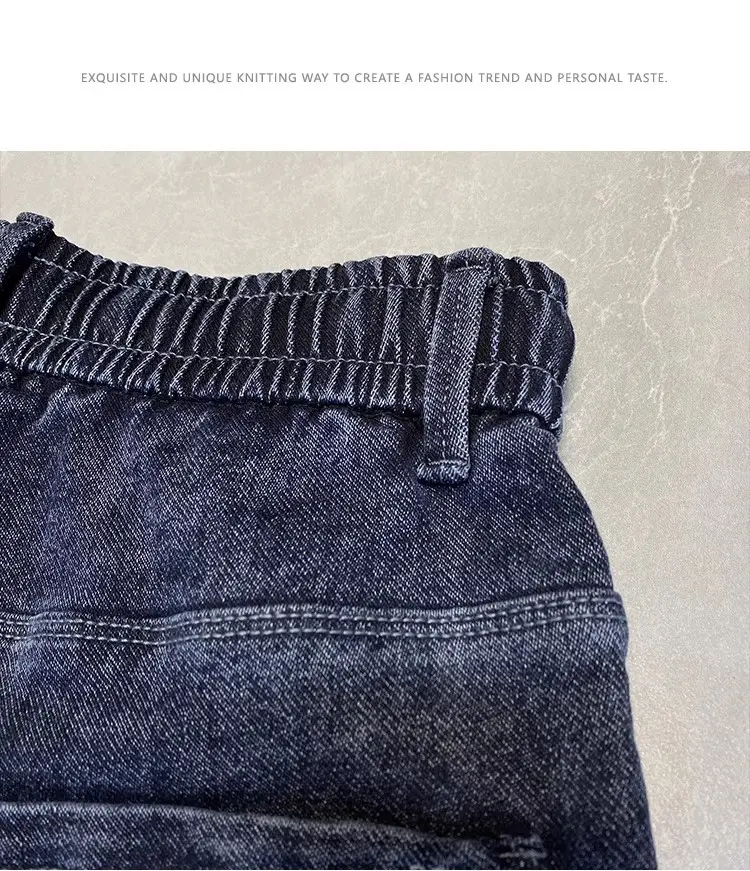 Men Dark Blue Drawstring Jeans with Harlan Logo — feature 12