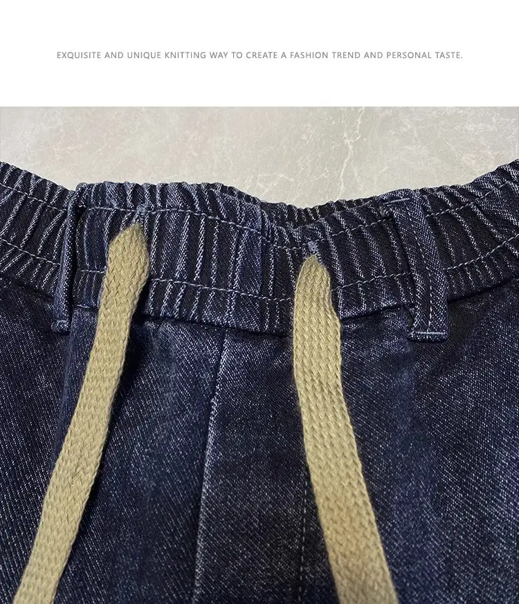 Men Dark Blue Drawstring Jeans with Harlan Logo — feature 7