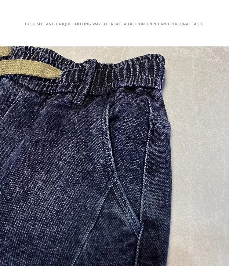Men Dark Blue Drawstring Jeans with Harlan Logo — feature 9