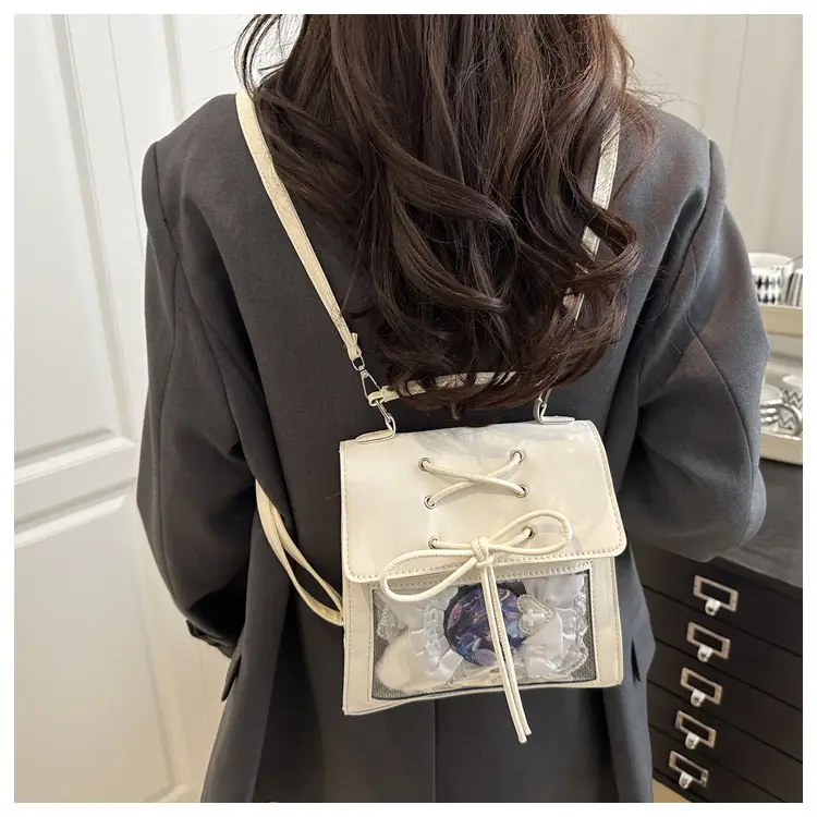 New Japanese Cream Pain Bag Transparent Stitching Daily Backpack Commuter Cute Large Capacity Shoulder Bag Crossbody Bag — feature 10