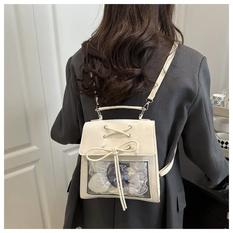New Japanese Cream Pain Bag Transparent Stitching Daily Backpack Commuter Cute Large Capacity Shoulder Bag Crossbody Bag — feature 11