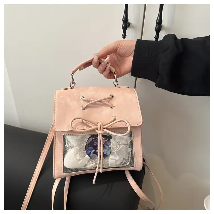 New Japanese Cream Pain Bag Transparent Stitching Daily Backpack Commuter Cute Large Capacity Shoulder Bag Crossbody Bag — feature 12