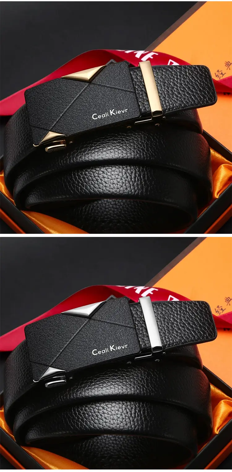 Men's Black Automatic Buckle Belt with Edge Litchi Pattern — feature 7