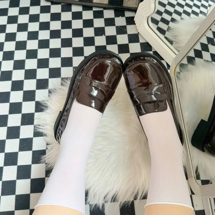 Basic Japanese Retro JK Square Head Thick Bottom Increased British Style Small Leather Shoes Female Student Uniform Shoes Spring New