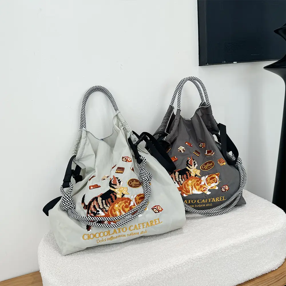 Cartoon Cat Embroidered Waterproof Nylon Tote Bag — feature 9