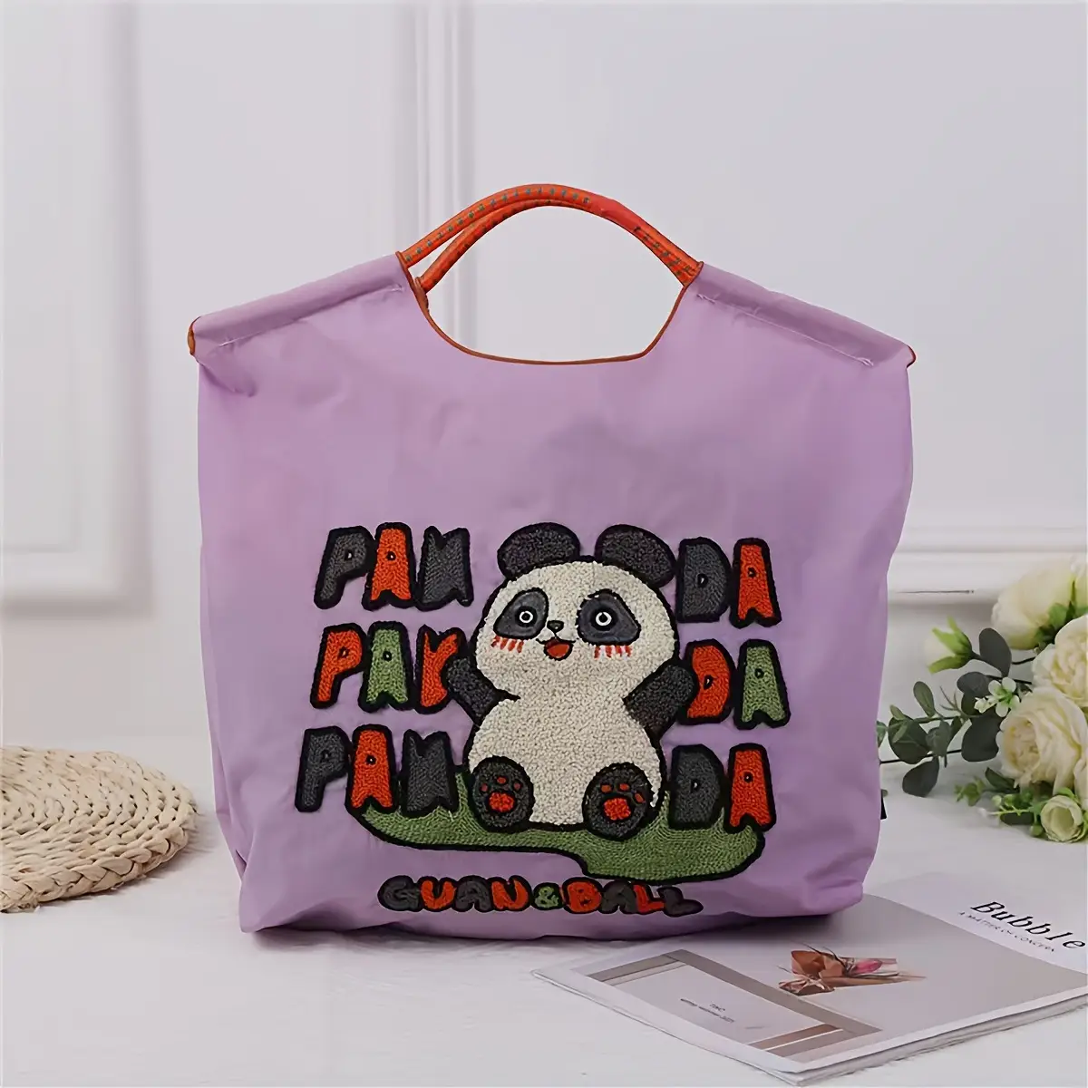 Cartoon Cat Embroidered Waterproof Nylon Tote Bag