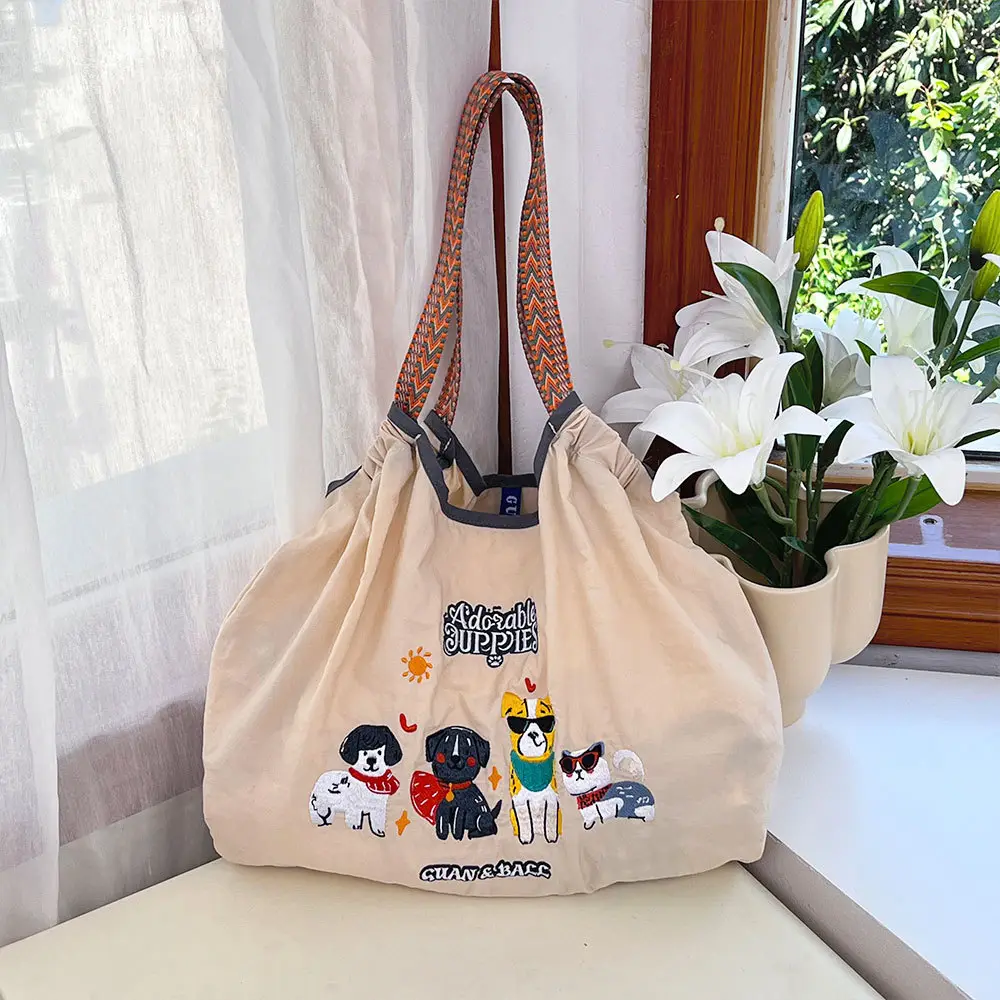 Cartoon Cat Embroidered Waterproof Nylon Tote Bag
