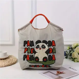 Cartoon Cat Embroidered Waterproof Nylon Tote Bag