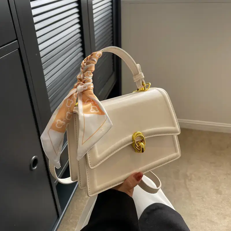 Women's White Square Shoulder Bag with Gold Clasp - Image 5