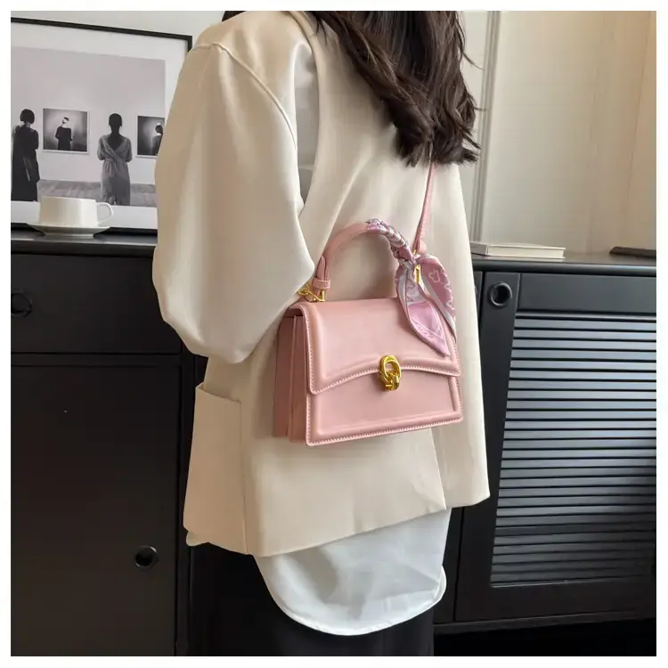 Women's White Square Shoulder Bag with Gold Clasp — feature 10