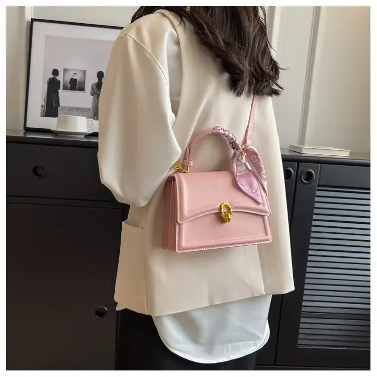 Women's White Square Shoulder Bag with Gold Clasp — feature 11