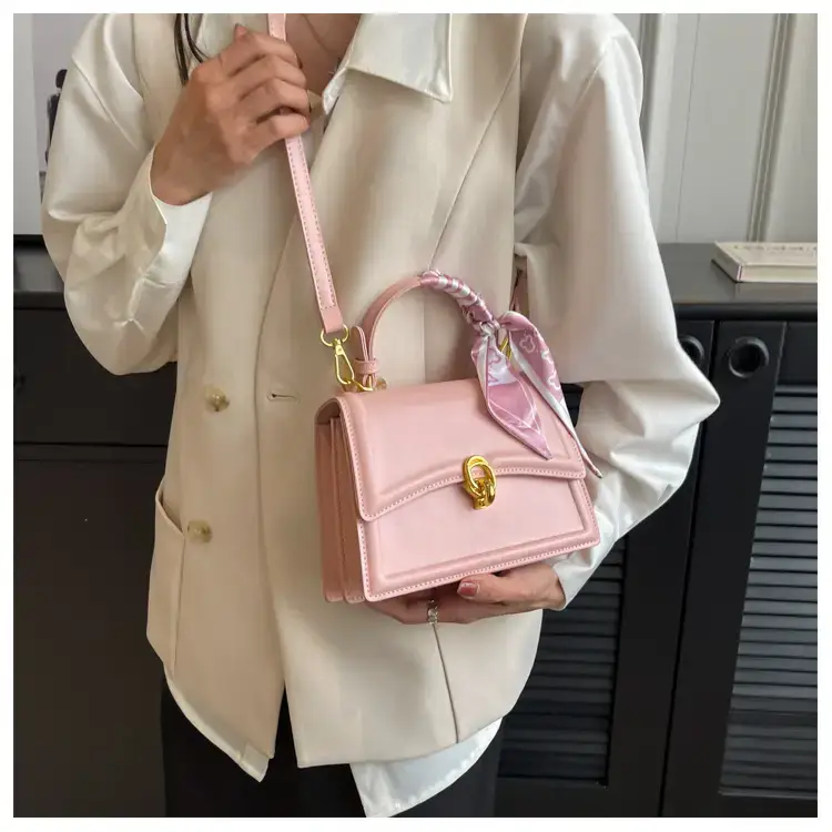 Women's White Square Shoulder Bag with Gold Clasp — feature 12
