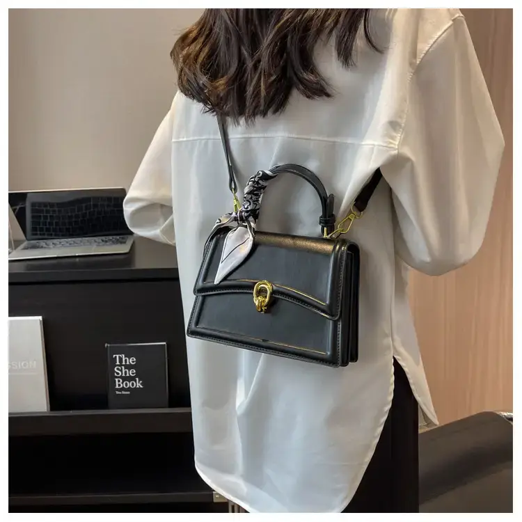Women's White Square Shoulder Bag with Gold Clasp — feature 13