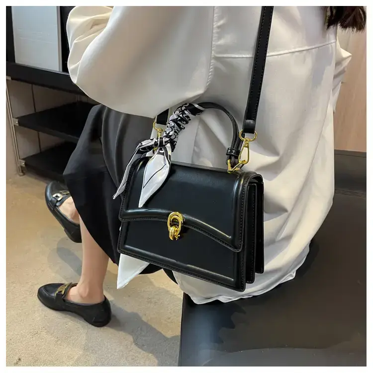 Women's White Square Shoulder Bag with Gold Clasp — feature 15