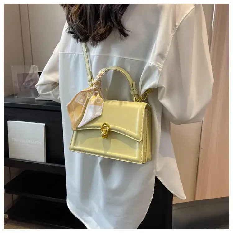 Women's White Square Shoulder Bag with Gold Clasp — feature 17
