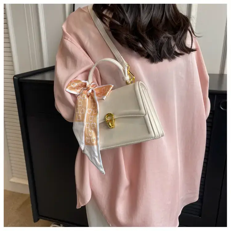 Women's White Square Shoulder Bag with Gold Clasp — feature 19