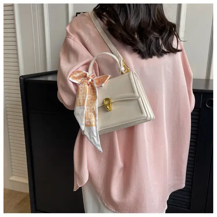 Women's White Square Shoulder Bag with Gold Clasp — feature 20