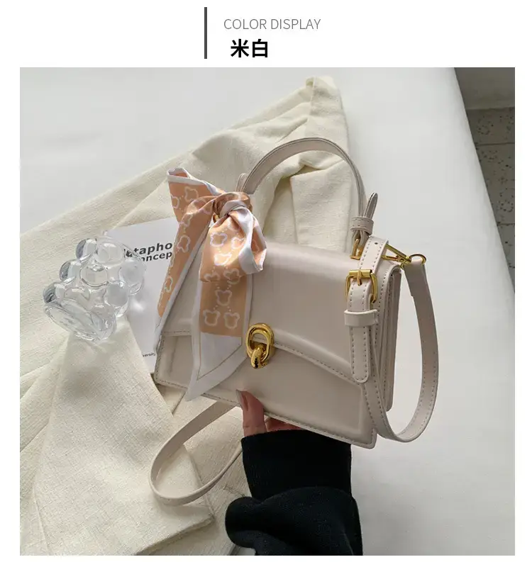 Women's White Square Shoulder Bag with Gold Clasp — feature 22