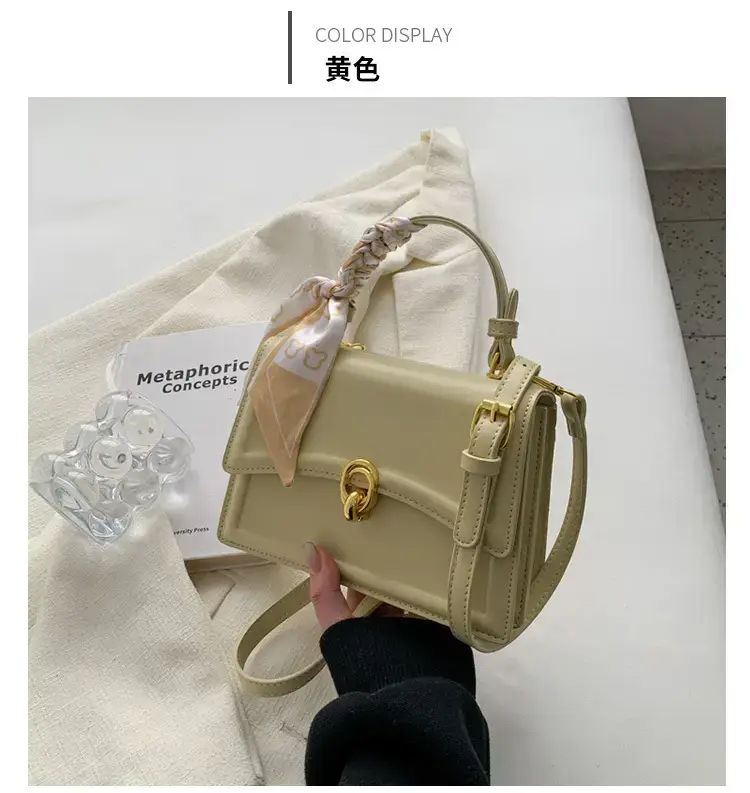 Women's White Square Shoulder Bag with Gold Clasp — feature 23