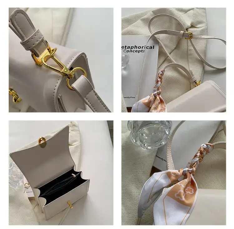 Women's White Square Shoulder Bag with Gold Clasp — feature 25