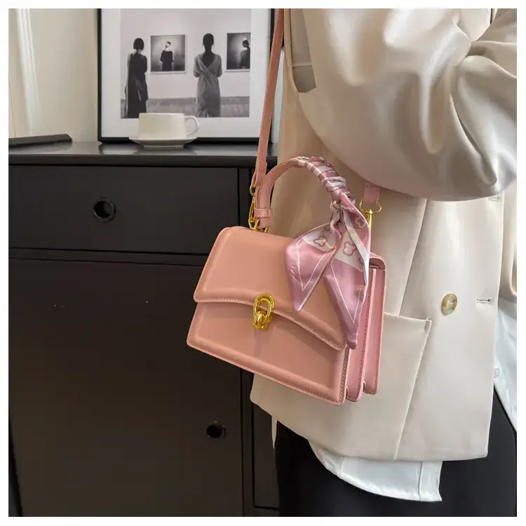 Women's White Square Shoulder Bag with Gold Clasp — feature 26