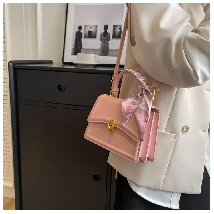 Women's White Square Shoulder Bag with Gold Clasp — feature 27