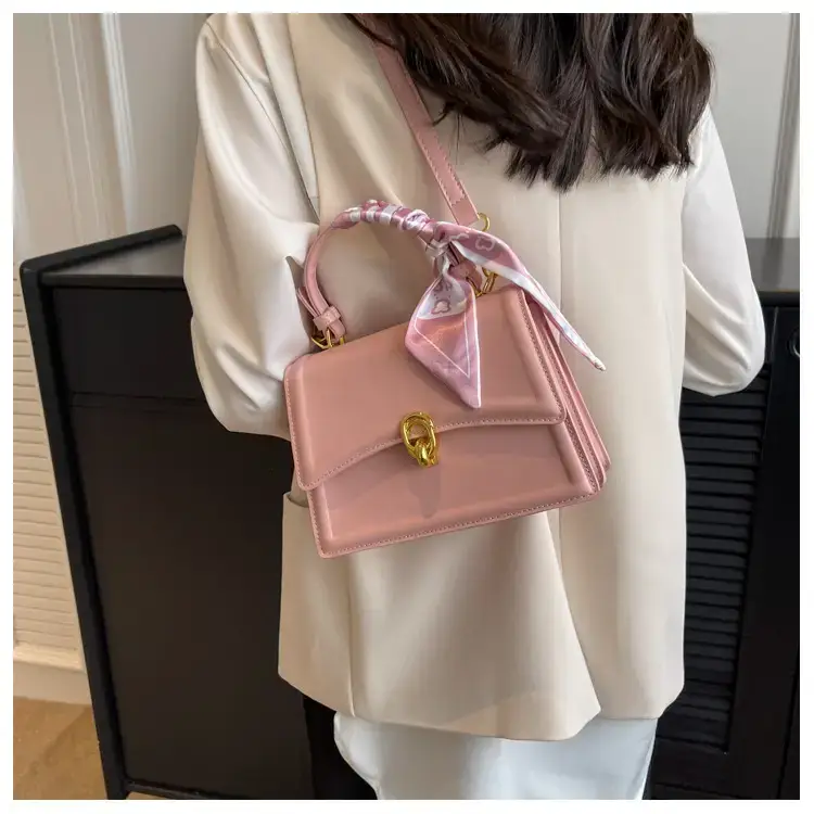Women's White Square Shoulder Bag with Gold Clasp — feature 28