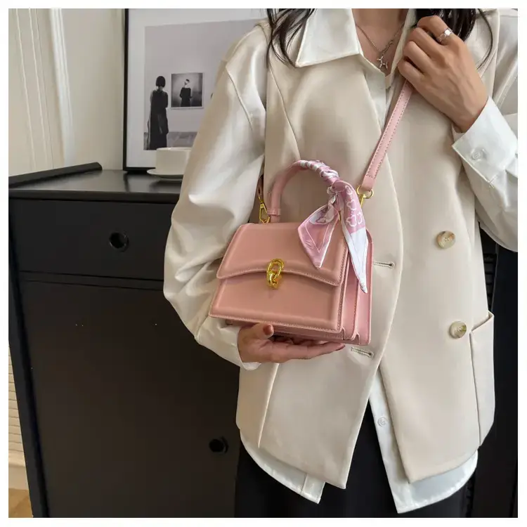 Women's White Square Shoulder Bag with Gold Clasp — feature 29