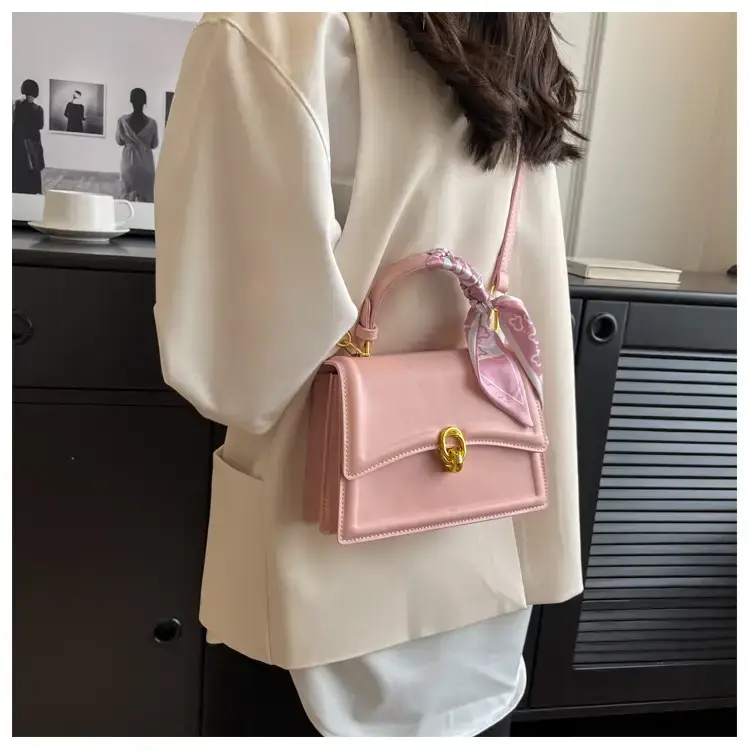 Women's White Square Shoulder Bag with Gold Clasp — feature 30