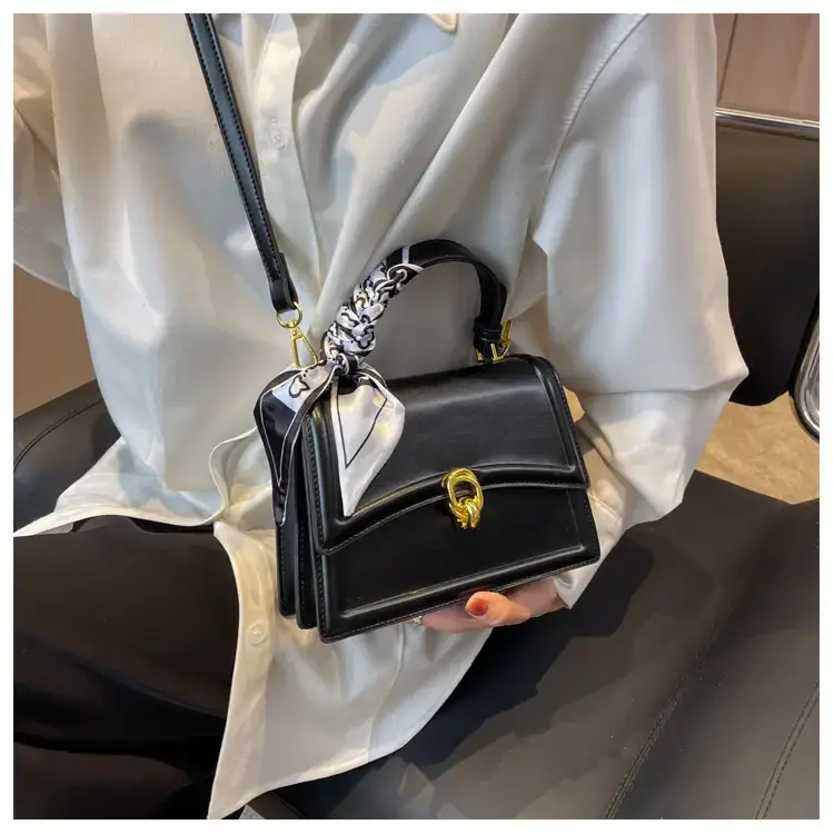 Women's White Square Shoulder Bag with Gold Clasp — feature 32