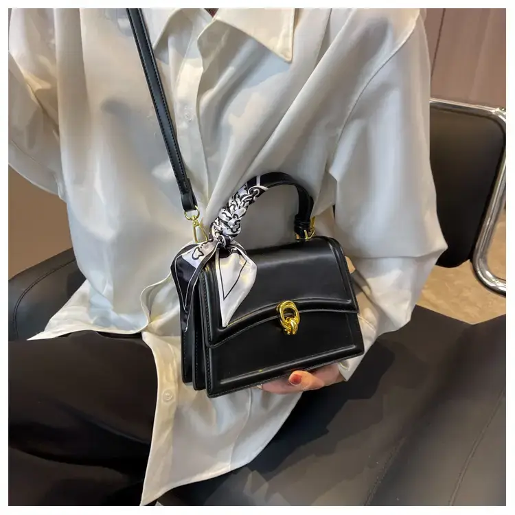 Women's White Square Shoulder Bag with Gold Clasp — feature 33