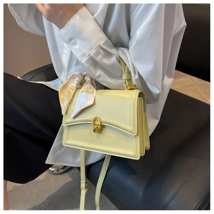 Women's White Square Shoulder Bag with Gold Clasp — feature 34