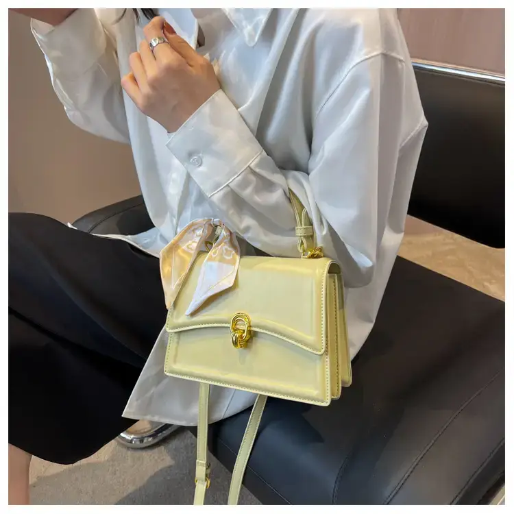 Women's White Square Shoulder Bag with Gold Clasp — feature 35