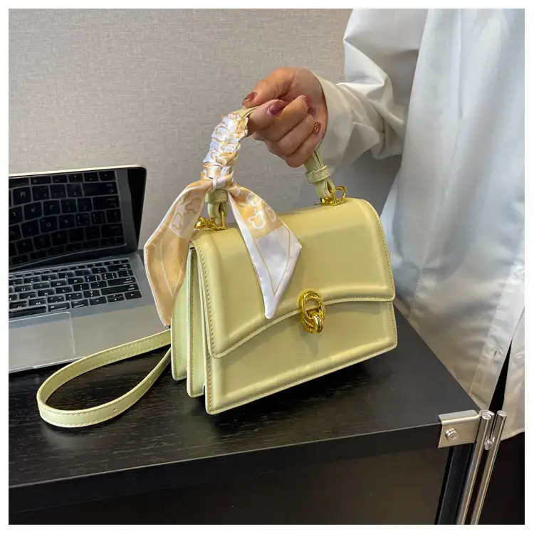 Women's White Square Shoulder Bag with Gold Clasp — feature 36
