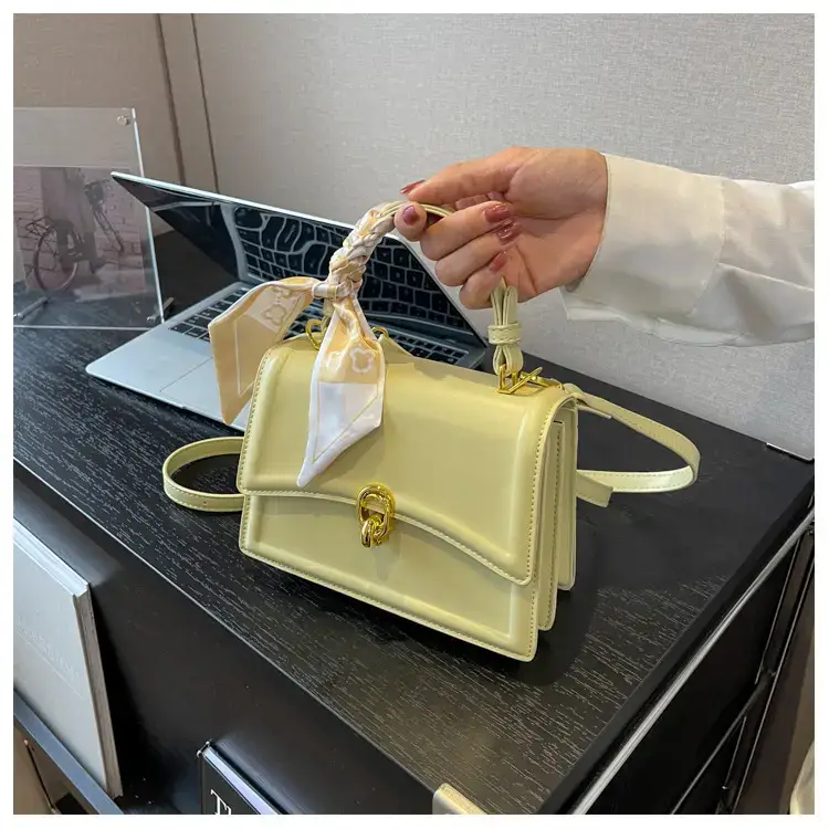 Women's White Square Shoulder Bag with Gold Clasp — feature 37