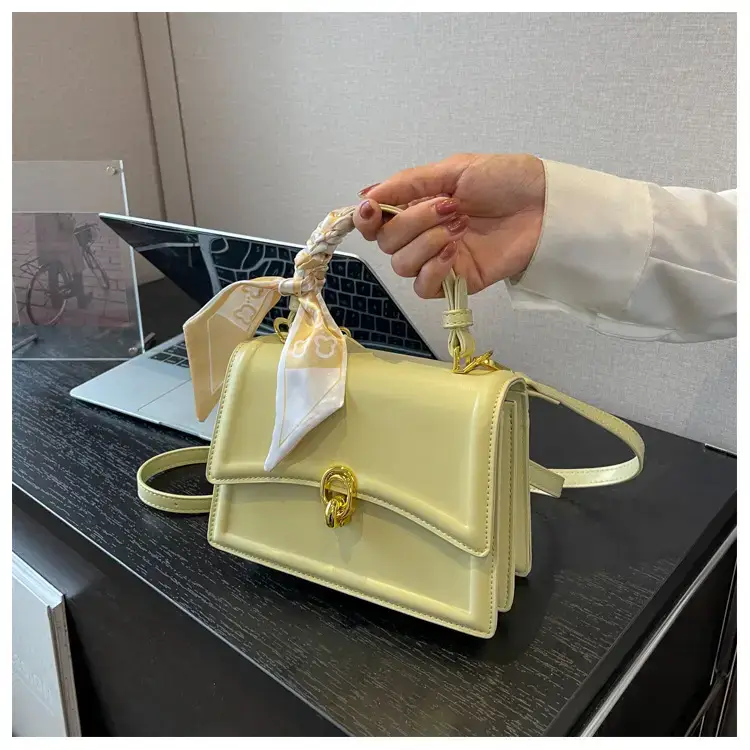 Women's White Square Shoulder Bag with Gold Clasp — feature 38