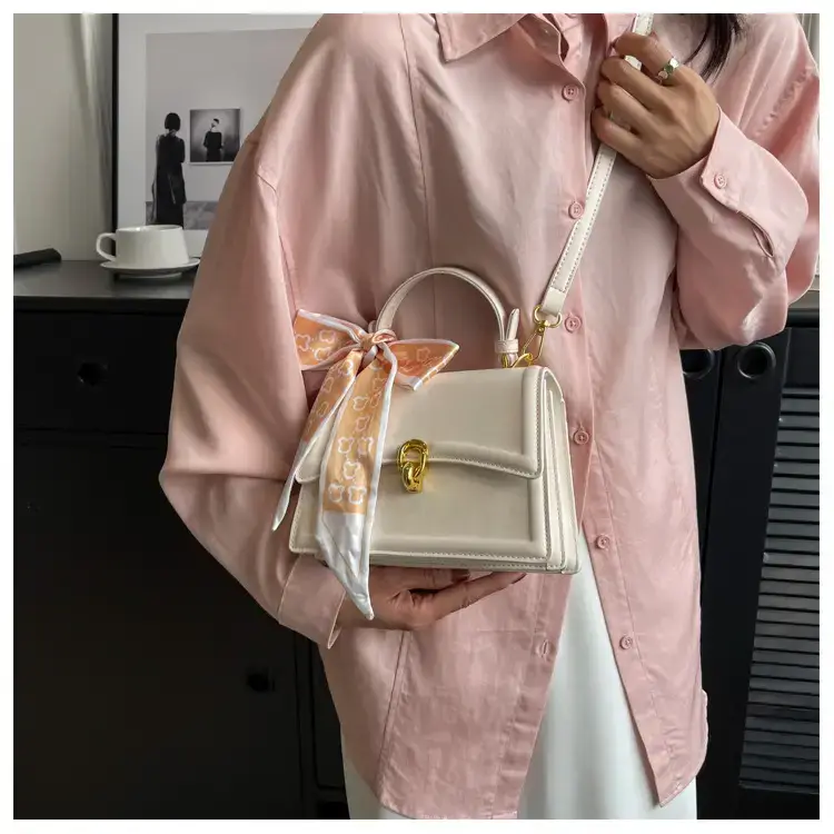 Women's White Square Shoulder Bag with Gold Clasp — feature 39