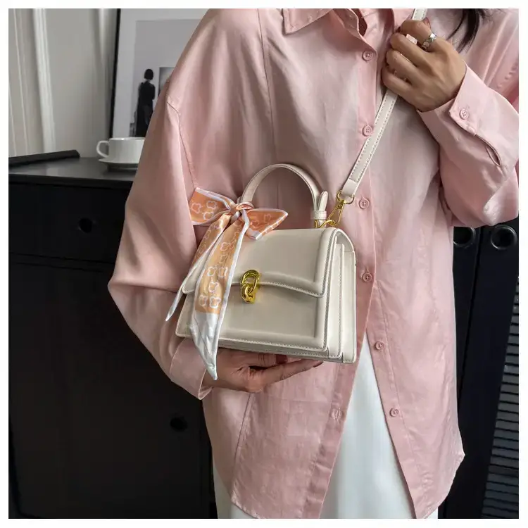 Women's White Square Shoulder Bag with Gold Clasp — feature 40